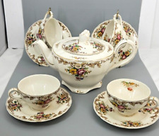 Grindley Royal Petal Tea Pot~4 Cups & Saucers~Marlborough~Acorn Floral Pheasants picture
