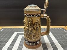 Vtg Native American Themed Beer Stein with Lid Indians of the American Frontier picture