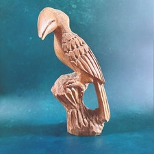 Hand Carved Wood Hornbill Bird Sculpture 9” African Folk Art Style Figurine picture