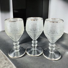 Paden City Glass SPRING ORCHARD Footed Goblet Set 3 Clear Footed Crystal Glasses picture