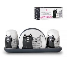 STPGoods Cats Table Accessory Set Ceramic Napkin Holder + Salt Pepper Shaker picture