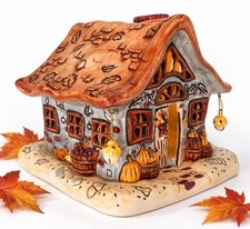 Russ Berrie Fall Autumn Country House Ceramic Tealight Votive Candle Holder picture