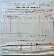 GREAT SOUTHERN DESPATCH 1886 Agent Error Inv NORFOLK & WESTERN RR Roanoke VA 4F picture
