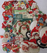 Vintage Lot 1950's-1960's Christmas Stickers Seals Tags Sparkle Embossed Die Cut picture