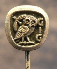 OWL, MONEY, SOCIETY FOR MONETARY HISTORY from 1967, G I G, pin 800 silver picture