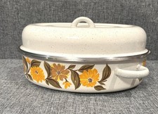 Vintage CAPRI Harvest Blossom Enamel Cookware Oval Roaster Pan Sunflower Daisy picture