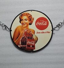 COCA COLA PINUP GIRL PORCELAIN GAS OIL MANCAVE GARAGE BREWERY PUMP AUTO AD SIGN picture