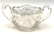 TESTED Antique U.S. Glass Manhattan Clear Glass Open Sugar Bowl, UV Manganese Gl picture