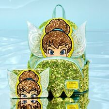 IN HAND Loungefly Disney Tinker Bell Sequin Mini Backpack & Wallet NEW picture
