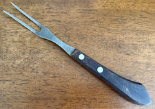 Vintage Oneida Deluxe Stainless USA 10.5” Meat Serving Fork Wood Handle MCM picture