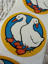 Vintage 1983 Country Geese Stickers Strip, Retro 80s White Goose Roll Stickers, picture