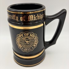 Vintage W C Bunting University of Michigan Black Gold Ceramic Beer Stein Mug 6in picture