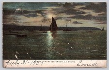 Scene off Port Jefferson Long Island Sound NY Postcard 1907 UDB Night View Ships picture