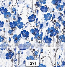 (1291) TWO Paper LUNCHEON Decoupage Art Craft Napkins - BLUE FLAX FLOWERS picture
