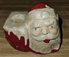 Vintage Mid Century Christmas Chalkware Santa Claus Taper Candle Holder MCM  picture