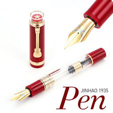 Jinhao 1935 Fountain Pen #8 F/M Nib with Guitar Clip Red Resin Writing Gift PebX picture