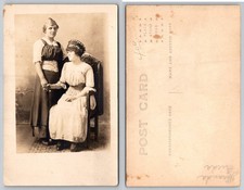 RPPC Two Women Holding Hands Vintage Photo Postcard Early 1900s Studio Portrait picture