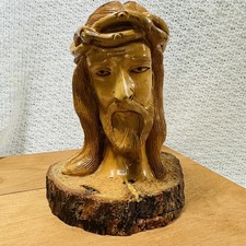 Vintage Olive Wood Jesus Bust Head Carving Holy Land Bethlehem Statue Religious picture