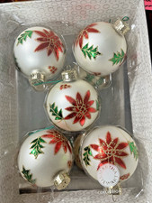 Vtg. Martha Stewart 2007 Glass Round Ball Poinsettia Christmas Ornaments 3 Sets picture