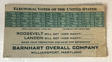 Vintage 1936 Roosevelt Landon Electoral Vote Prediction Card Advertisement CRG picture