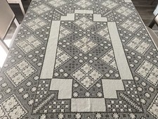HANDMADE LACE TABLECLOTH Vintage Rectangular 74” x 56” Off White Knotted Crochet picture