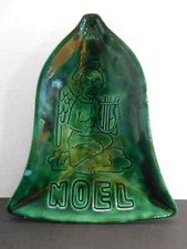 Deep Green Ceramic Bell Shaped Candy Dish Featuring an Angel and