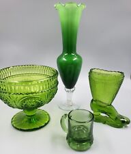 Green Glass Lot Handblown Cased Vase CHOOLD, LE Smith, Federal. Collectible Vtg picture