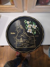 Vintage 1960s Idaho Souvenir Plate Metal Tray Wall Decor Syringa State Flower picture