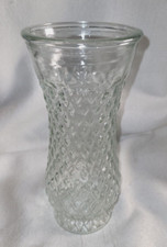 Vintage Diamond Pattern Clear  Pressed Glass Bouquet Vase 8.5
