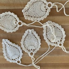 Vintage Hand Crochet Curtain Shade Roller Pulls Lot of 5 Ivory Matching~CLEAN picture