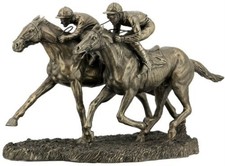 US 12.63 Inch Two Jockeys Horse Racing Cold Cast Bronze Figurine picture