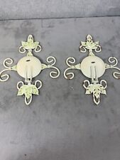 Pair Vintage Green Floral Metal Wall Candle Holder picture