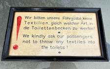 German Railway Toilet Sign Vintage Wood Framed Train Transit Notice Mid Century picture