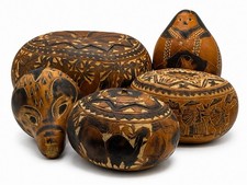 Signed Tito Medina Peru Mate Burilado 5 Pc Folk Art Gourd Set Storyteller picture