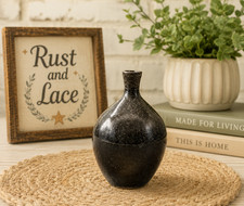 Signed Studio Art Pottery Bud Vase Black Stoneware Handmade 4