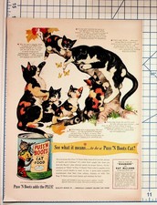 1951 Puss 'N Boots Cat Food Vintage Ad Cats Kittens Rhubarb Movie Ray Milland picture