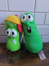 Vintage VeggieTales Larry & Junior Asparagus Plush Set Green Fun Toys picture