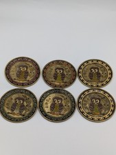 Vintage 70s Greek Owl Bronze & Enamel Wall Plaque Medallion Set Of 6 Athena AOE picture