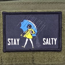 Stay Salty Patch Moral Tactical Meme Military Army USA Flag Hook & Loop 3x2 picture