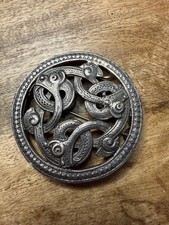 Vintage Astri Holthe Norway Silver Tone Celtic Viking Dragon Brooch Pendant Pin picture