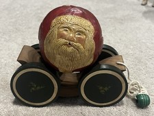 VINTAGE BRIERE FOLK ART PULL TOY SANTA BALL CART SIGNED 1986 picture