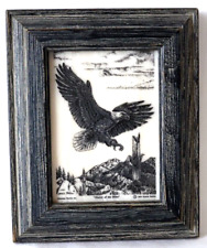 Montana Marble Master of the skies etched Eagle 1994 = 5 3/4 x 4 3/4 with frame picture