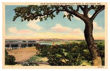 1940s South Omaha Bridge Council Bluffs To Omaha Nebraska Vintage Postcard picture