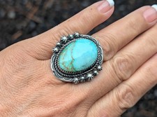 Navajo Ring Sonoran Turquoise Signed R. Yazzie Native American Handmade size 7.5 picture