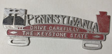VTG Metal Pennsylvania Drive Carefully Keystone State License Plate Topper RARE picture