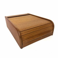 Vintage Kalmar Designs Tambour Roll Top MCM Organizer Box Teak Wood Cassettes picture