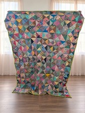 Vintage Reversible Hand Stitched Triangle Patchwork Quilt 67x83 Folk Art picture
