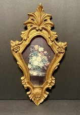 Beautiful Vintage Italian Ornate Gold Oval Frame Floral Print Art Florentine #2 picture