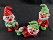 (Set of 3) Hoda Homco Hand Painted Christmas Elves/Gnomes Ceramic Figurines  picture