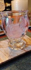 Vase Teleflora French Crystal Art Glass Puffed Pink Frosted Roses Vintage picture